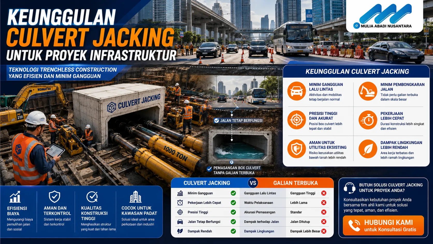 Keunggulan Culvert Jacking untuk proyek infrastruktur dengan metode trenchless construction yang minim gangguan lalu lintas
