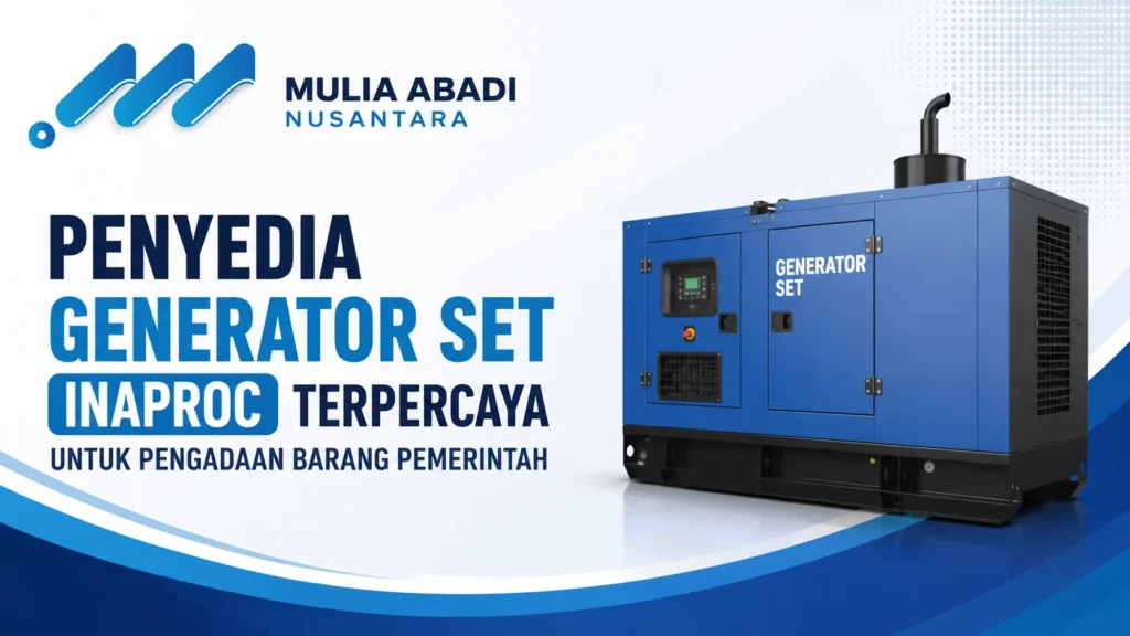 Ilustrasi penyedia generator set inaproc untuk pengadaan barang pemerintah melalui Inaproc dengan logo Mulia Abadi Nusantara.