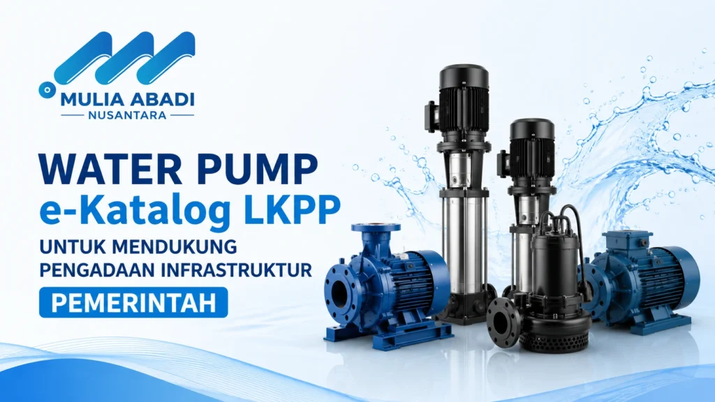 Water pump e-Katalog LKPP untuk mendukung pengadaan infrastruktur pemerintah dengan logo Mulia Abadi Nusantara.