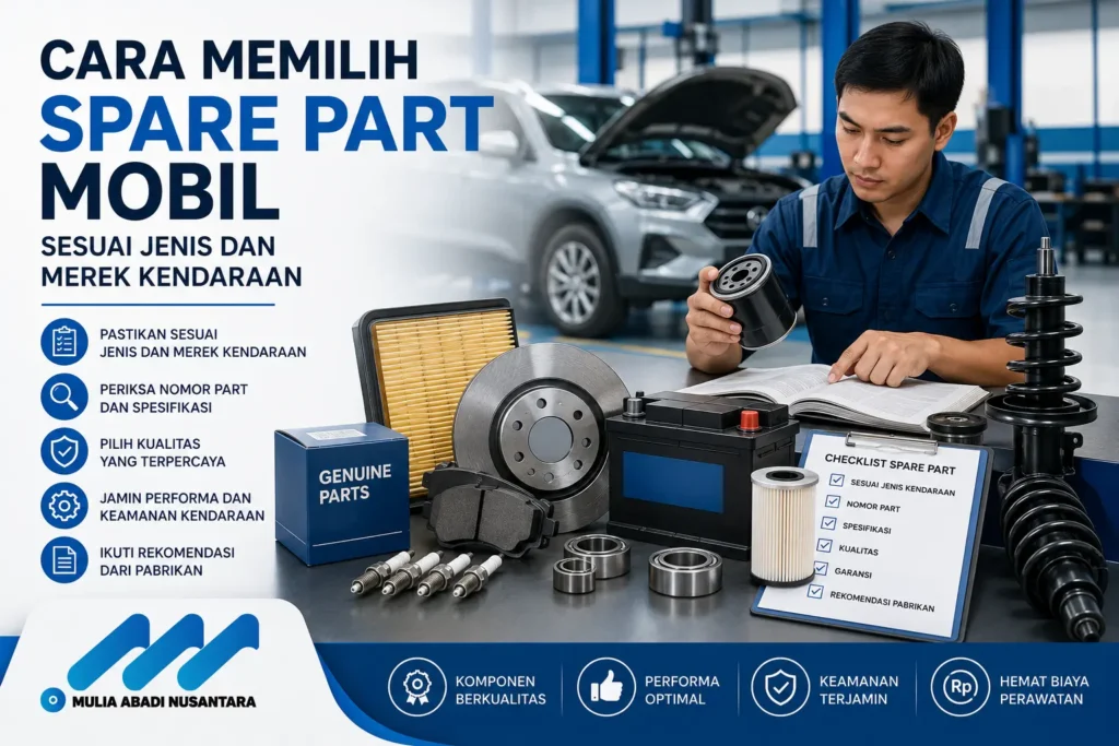 cara memilih spare part mobil sesuai jenis, merek, dan spesifikasi kendaraan untuk menjaga performa dan keamanan berkendara.