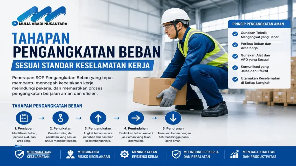 SOP Pengangkatan Beban menggunakan crane sesuai standar keselamatan kerja untuk proses lifting yang aman dan efisien.