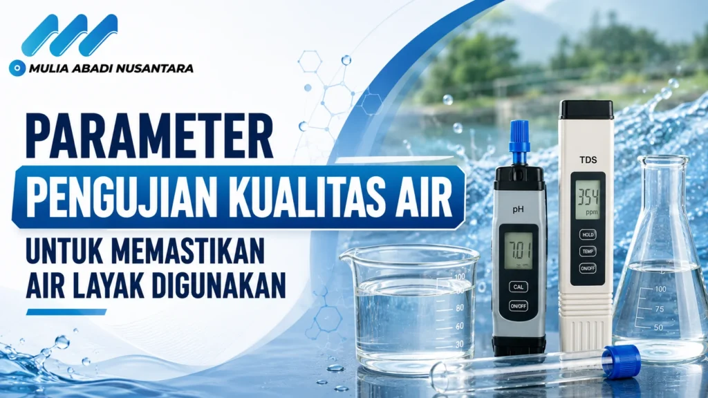 Pengujian Kualitas Air untuk memastikan air layak digunakan berdasarkan parameter fisik, kimia, dan mikrobiologi.