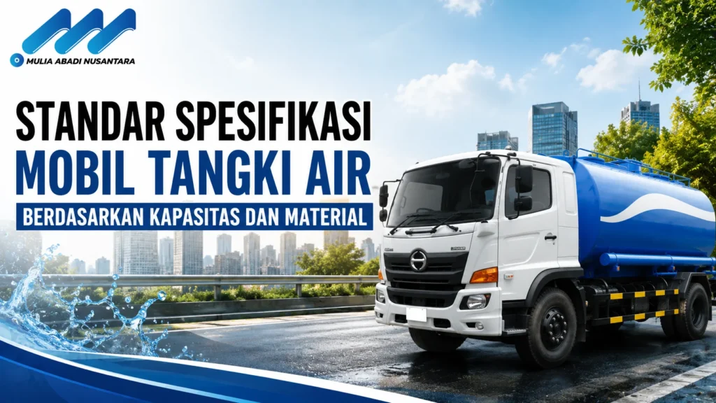 Spesifikasi Mobil Tangki Air berdasarkan kapasitas tangki, material, sistem pompa, dan komponen pendukung untuk operasional yang optimal.