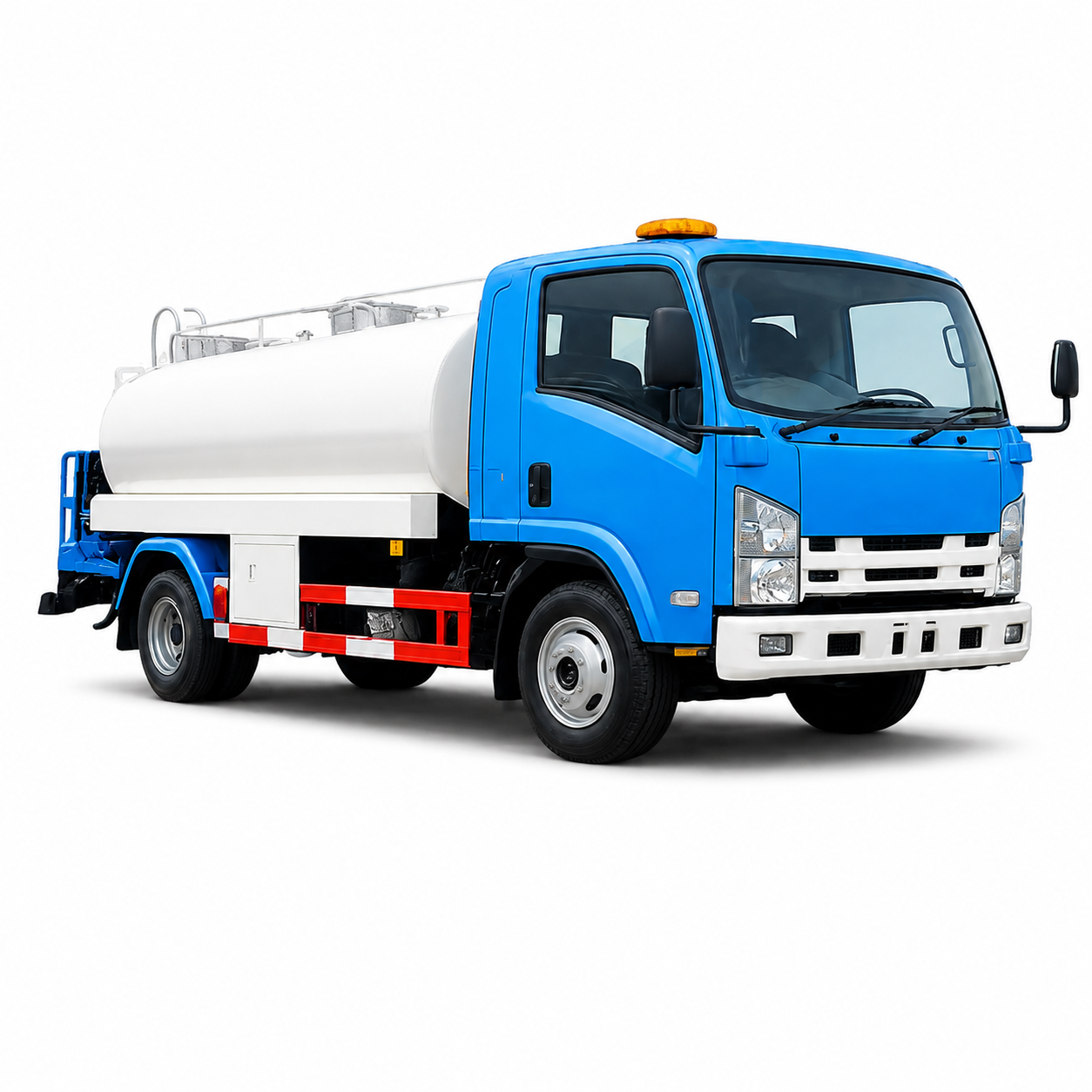 Water tank truck biru dengan tangki putih untuk kebutuhan distribusi air