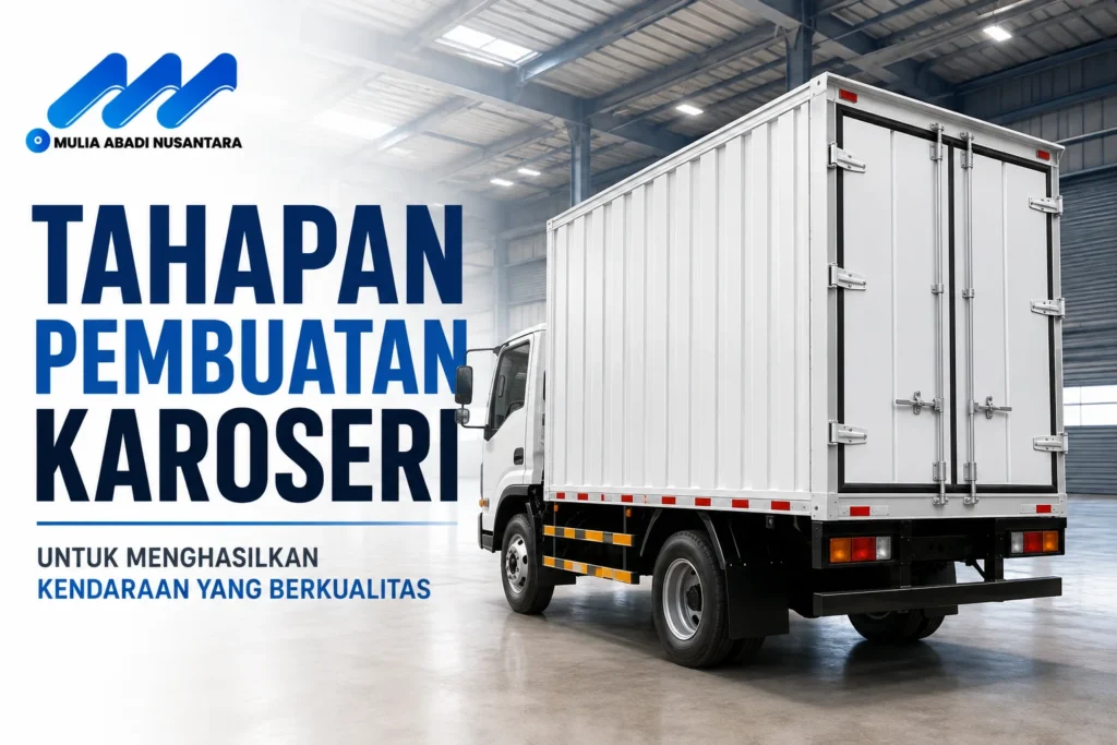Tahapan Pembuatan Karoseri untuk menghasilkan kendaraan berkualitas dengan proses produksi truck box dari Mulia Abadi Nusantara.